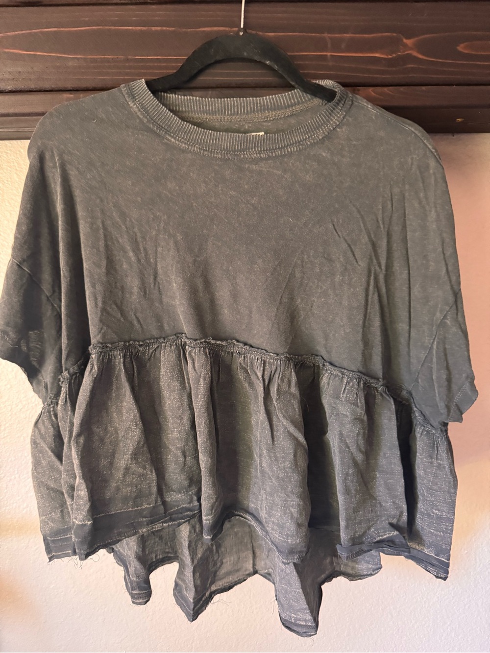 BDG Washed Gray Ruffle-Peplum Crop Top